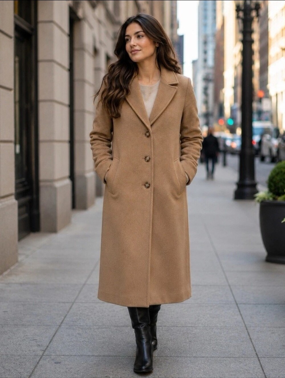Abercrombie & Fitch Dad Tailored Topcoat Camel Tan Wool Blend Midi Size S